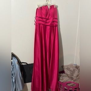 Jules and Cleo David bridals strapless hot pink prom dress